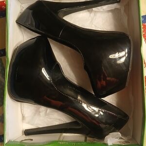Black Patent Leather Black Platform High Heels, 6" Heel, Party Edgy Romance Goth